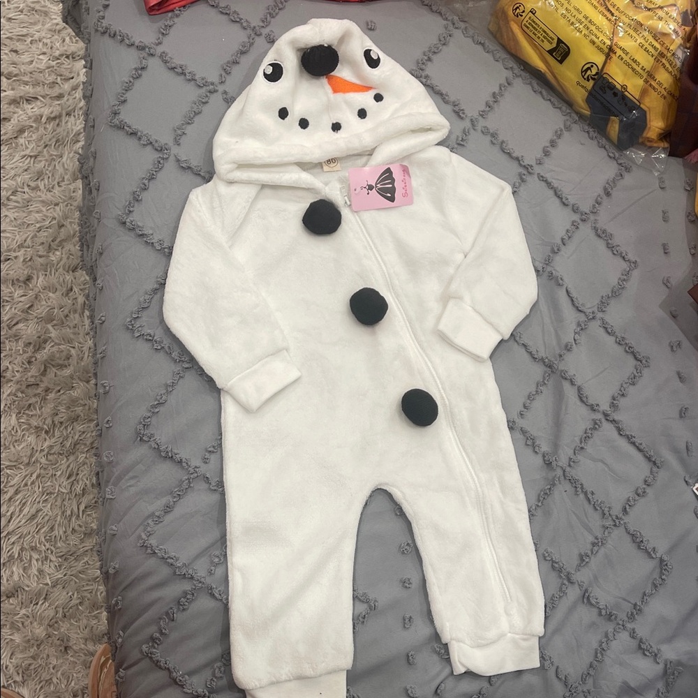 Cozy Snowman Kids One Piece - White nwt 80 12-18 months